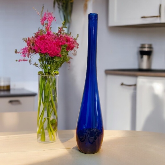 Collectible Vintage Cobalt Blue Glass Bottle - 16.5” Tall, 3” Base - Picture 3 of 10